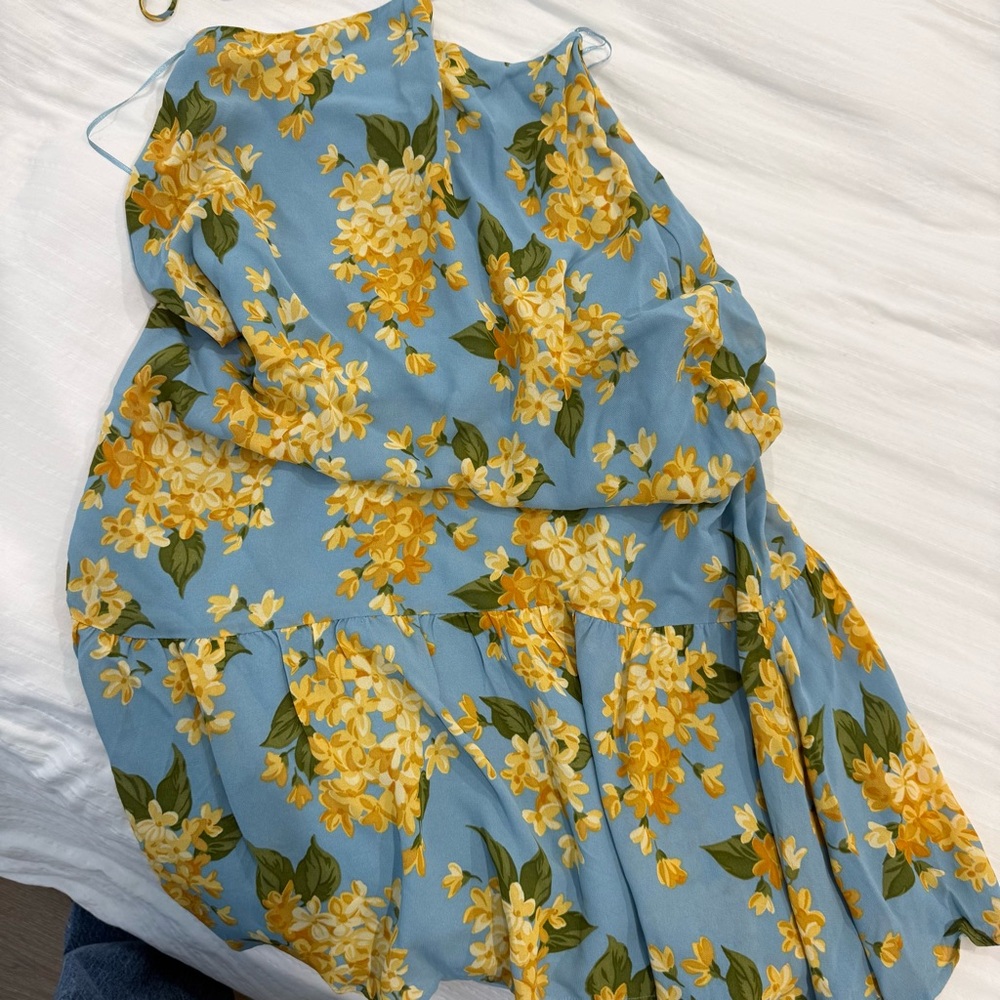 Reformation Cut Out Blue and Yellow Floral Dress - Picture 4 of 7
